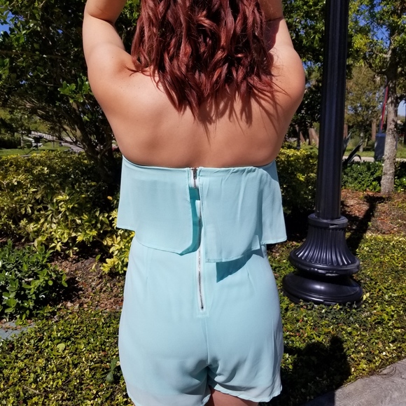 LAST Teal Strapless Flutter Romper with Pockets - Picture 4 of 4